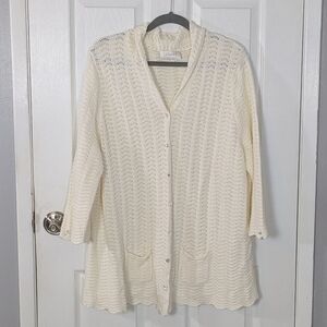 CJ Banks Crocheted Knit Cream Cardigan Sweater With Jeweled‎ Buttons